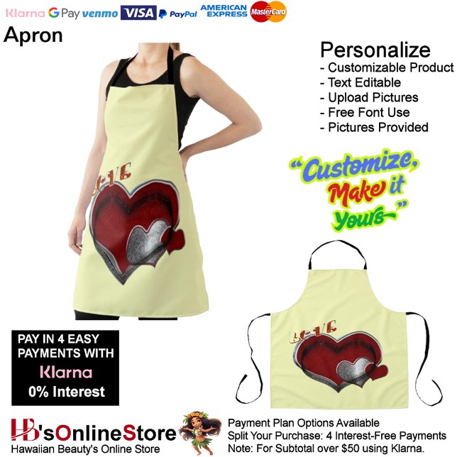 Magie cardiaque Jaune Grand tablier (Love Heart Yellow Kitchen Cooking Mess Free Large Apron.)