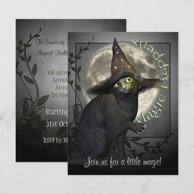 Magique Chat noir Petit Halloween Invitation (Devant / Derrière)