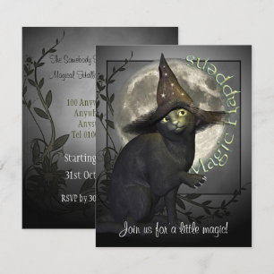 Magique Chat noir Petit Halloween Invitation