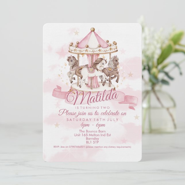 🎠 ✨ Magique Cheval de Carrousel Invitations d'ann (Debout devant)