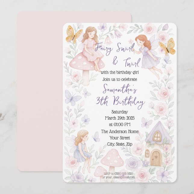 Magique Fairy Garden Invitation d'anniversaire (Devant / Derrière)