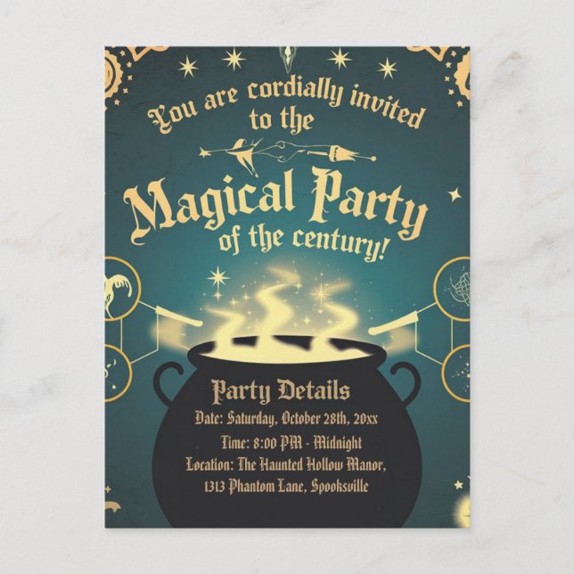 Magique Halloween Party Invitation Cauldron Design (Devant)
