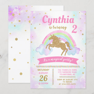Magique Rainbow Gold Unicorn Invitation Anniversai