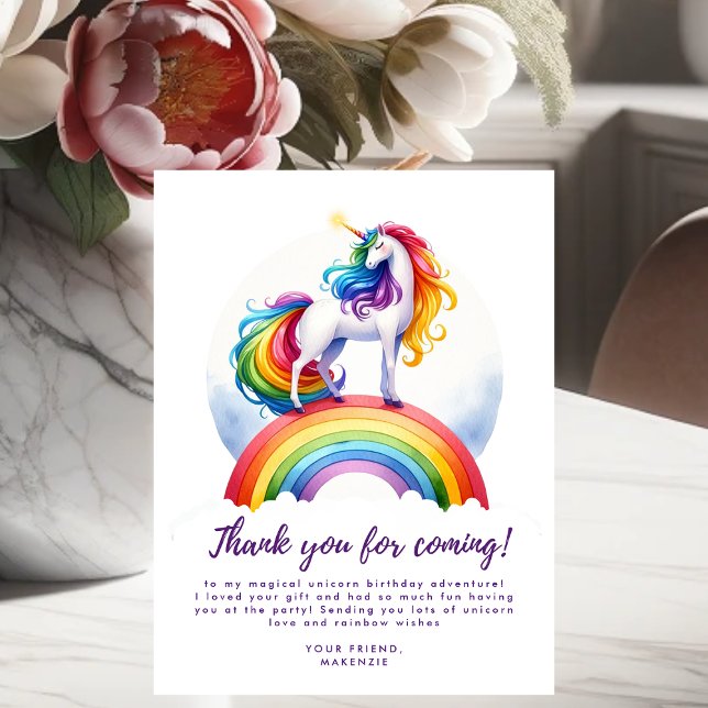 Magique Rainbow Unicorn Anniversaire Carte de reme (Magical Rainbow Unicorn Birthday Thank You Card)