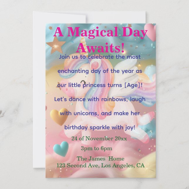 Magique rêve Unicorn Anniversaire Invitation (Devant)