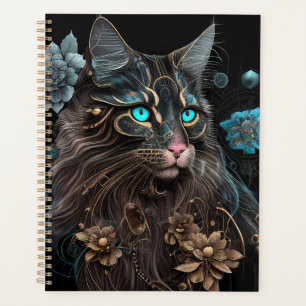 Magique steampunk Maine Coon chat et fleurs IA art