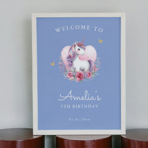 Magique Unicorn Bleu Affiche de bienvenue d'annive