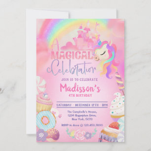 Magique Unicorn Donut Sweet Invitation d'anniversa