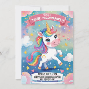 Magique Unicorne 3ème anniversaire Invitation   Ro