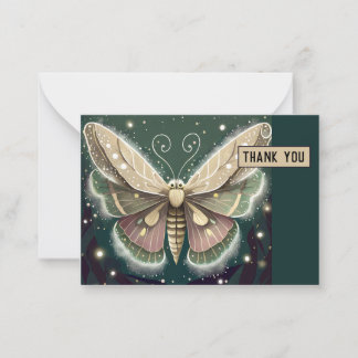Magique vert et Brown Luna Moth Carte de remerciem