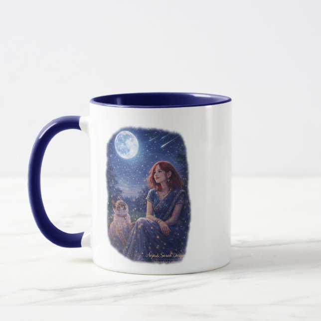 Magische Dream Cat - Mädchen mit Katze unterm Mond Mug (Left)