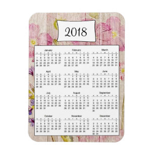 Magnet 2018 Rustique Floral Wood Calendar