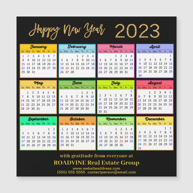 Magnet 2023 Modern Gold Black Business Calendar (Devant)