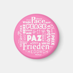 Magnet 6cm disc multilingual peace words