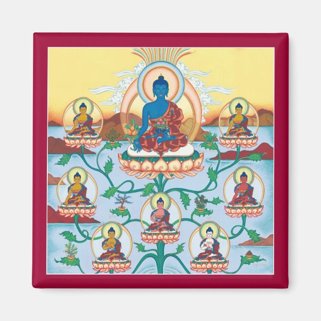 MAGNET 8 Medicine Buddhas - square magnet (Front)