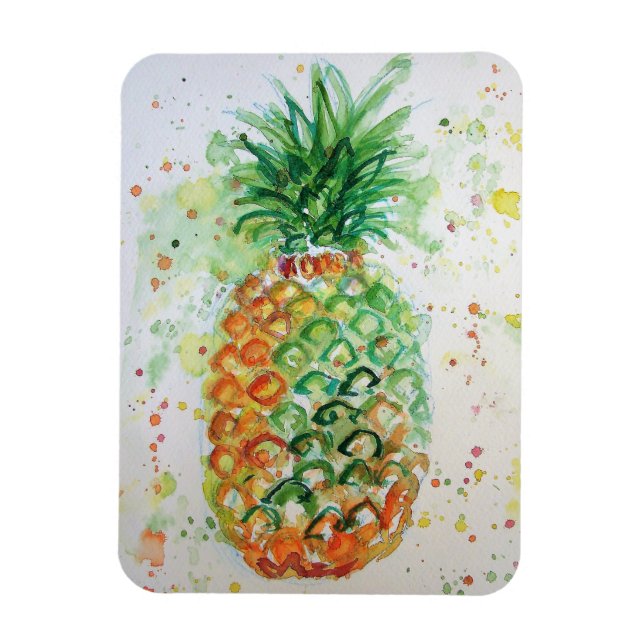 Magnet aquarelle Art de fruit Ananas Citron jaune (Vertical)