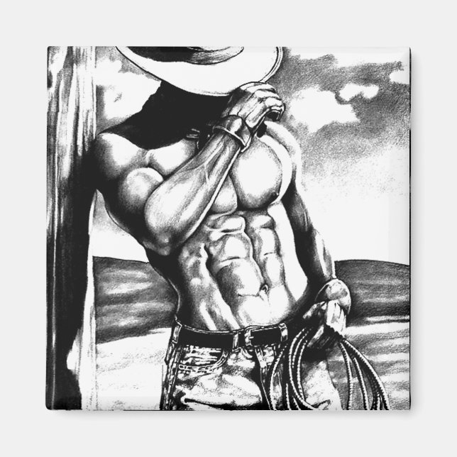 Magnet art elegant masculine Cowboy Bodybuilder (Front)