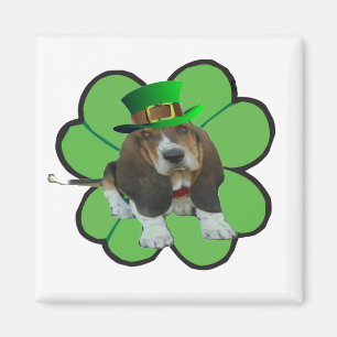 Magnet Basset Hound Happy St. Patrick's Clover