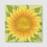 Magnet Be Happy Sunflower<br><div class="desc">This square magnet is shown with a lovely sunflower Be Happy print. 
Customize this item or buy as is.




Stock Image
freepik.com</div>