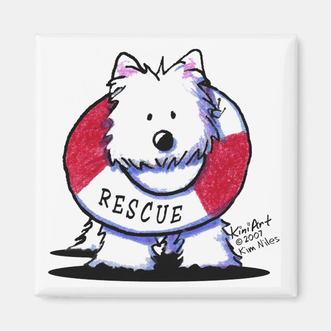 Magnet blanc carré de Westie de délivrance (Devant)