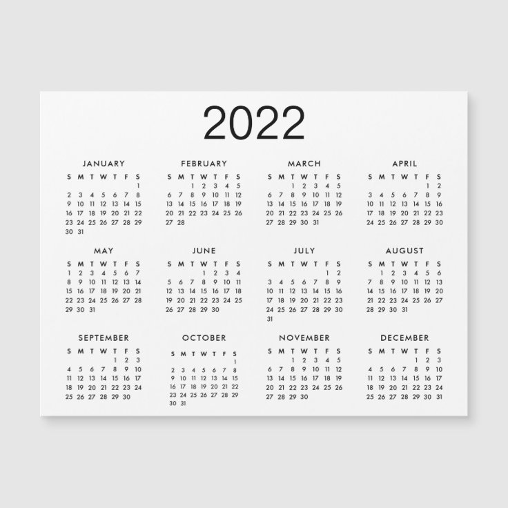 Magnet Calendrier Classique Noir Et Blanc 2022 Zazzleca 