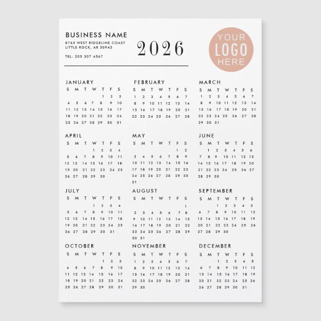 Magnet Calendrier du logo de l'entreprise 2026 (Devant)