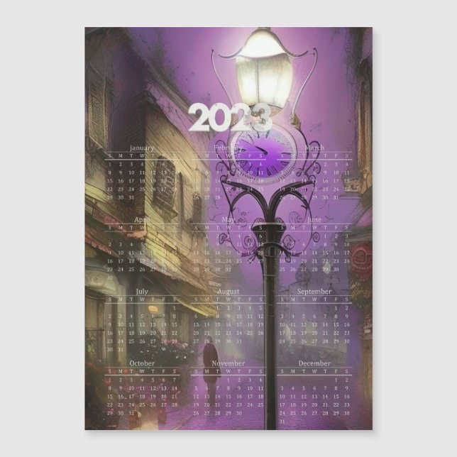 Magnet Calendrier - London Street horloge Lampe vi (Devant)