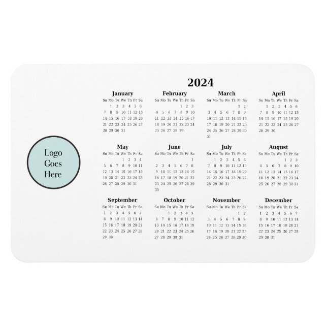 Magnet Calendrier mensuel 2024 avec logo d'entrepr (Horizontal)