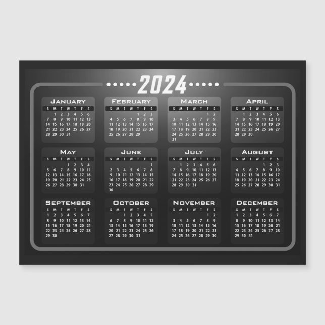 Magnet Calendrier moderne noir et blanc 2024 (Devant)