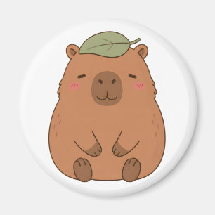 Magnet Capybara Mignon Avec Feuille Verte Sur La T