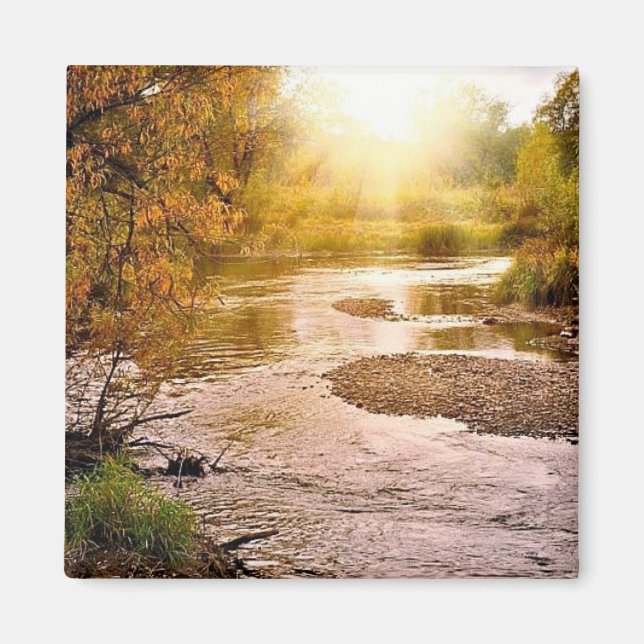Magnet Carré de 2 po de la rivière d'automne (Devant)