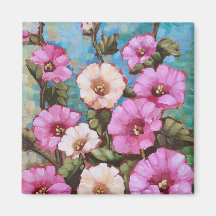 Magnet Carré de 2 pouces "Bright Hollyhocks"