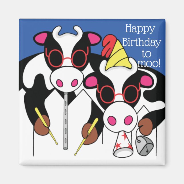 Magnet Carré Joyeux anniversaire à Moo! (Devant)