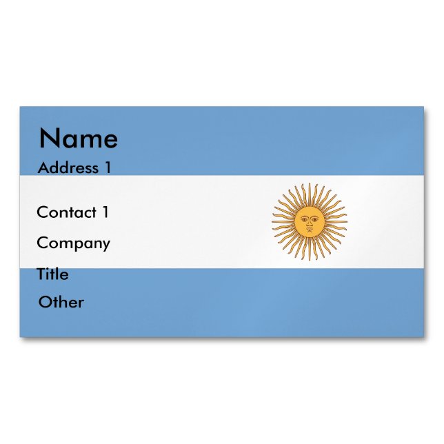 Magnet carte de visite avec drapeau de l'Argentine (devant)