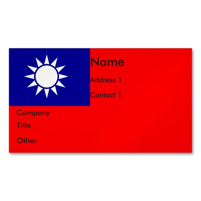 Magnet carte de visite avec drapeau de Taïwan (devant)