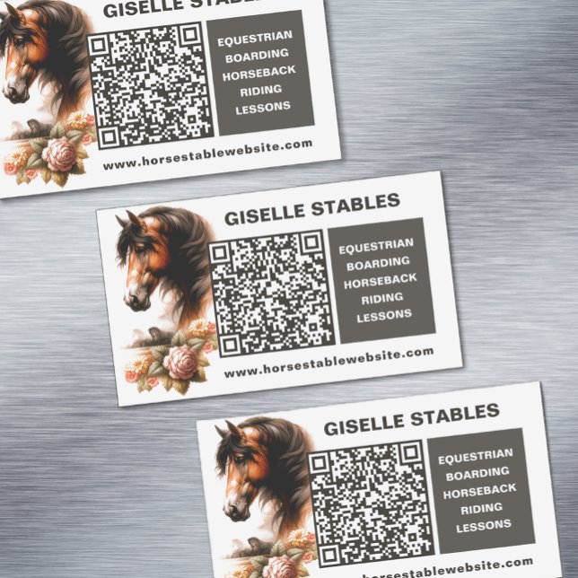 Magnet Carte de visite de cheval avec code QR (Horse Business Magnet Cards with QR Code)