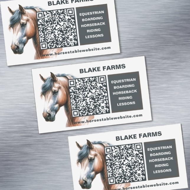 Magnet Carte de visite de cheval avec code QR (Horse Business Magnet Cards with QR Code)