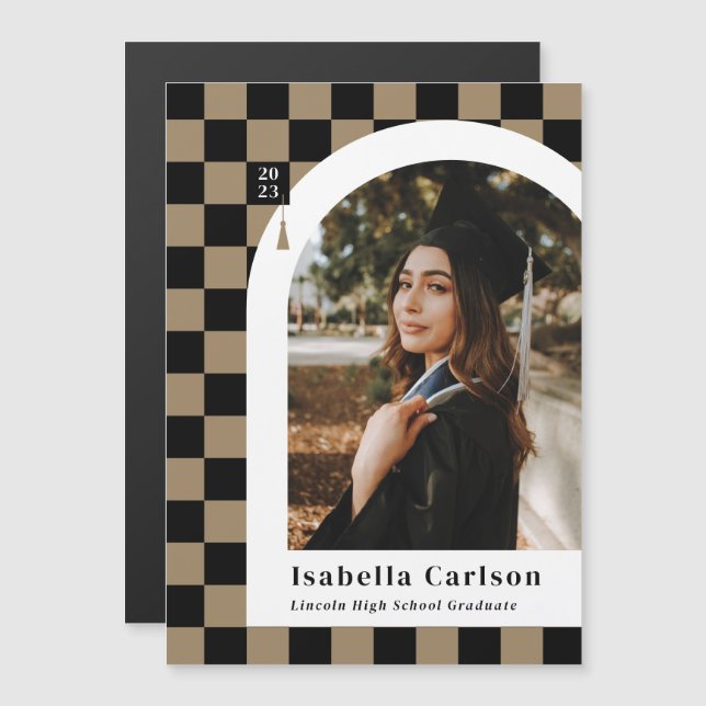 Magnet Checked Arch Photo Graduation Announcement (Front/Back)