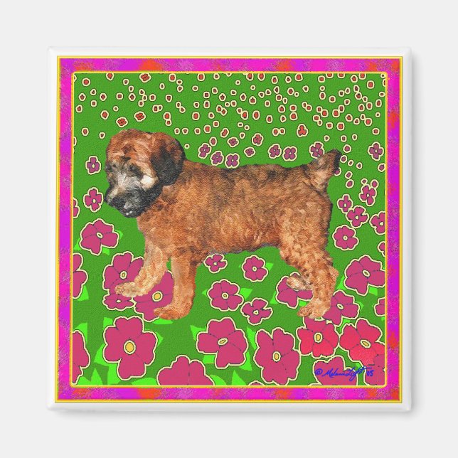 Magnet : Chiot dans le jardin - rose (Devant)