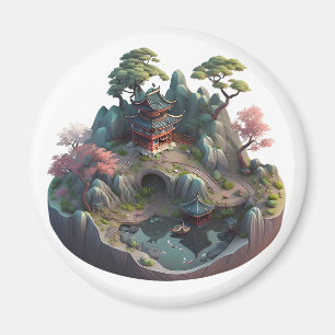 Magnet circulaire paysage 3D Imaginaire chinois mi
