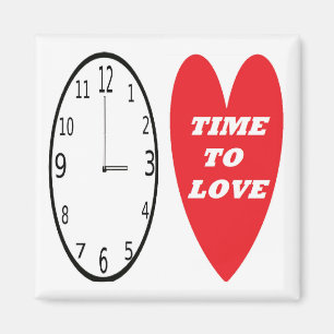 Magnet  Clock With Red Heart Time To Love