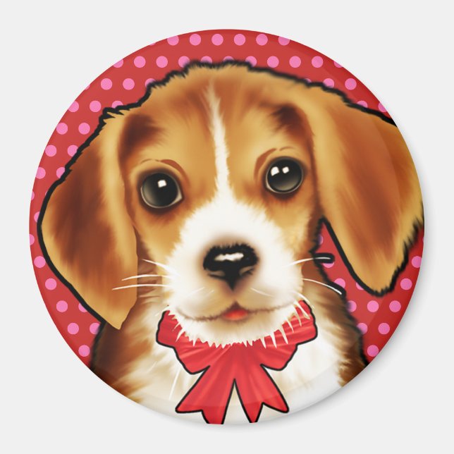 Magnet Custom, mignon petit Beagle. (Devant)