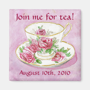 Magnet - Customize me! Pink Rose Teacup Tea