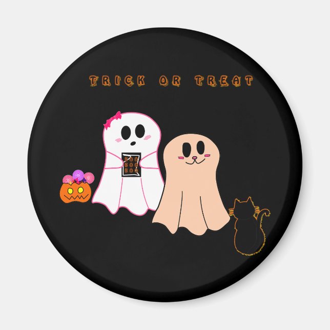 Magnet | Cute Baby Ghosts With Black Cat (Front)