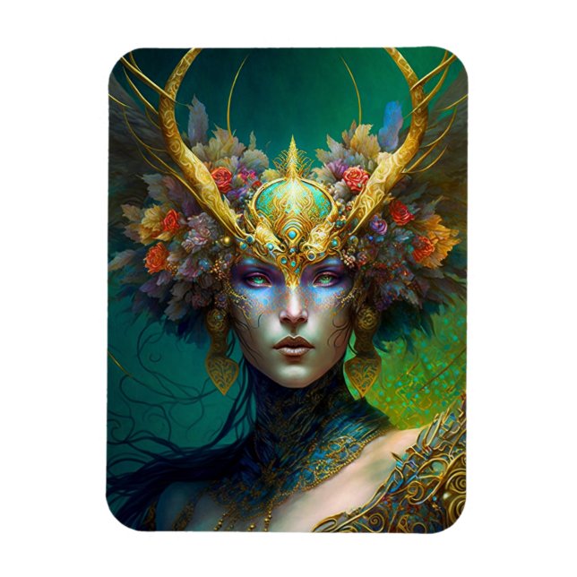 Magnet d'art Imaginaire de femme Elf Horned (Vertical)
