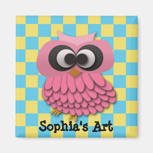 Magnet d'art pour enfant avec un hibou rose mignon
