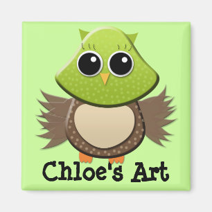 Magnet d'artisanat d'Enfant de Chouette Vert et Br
