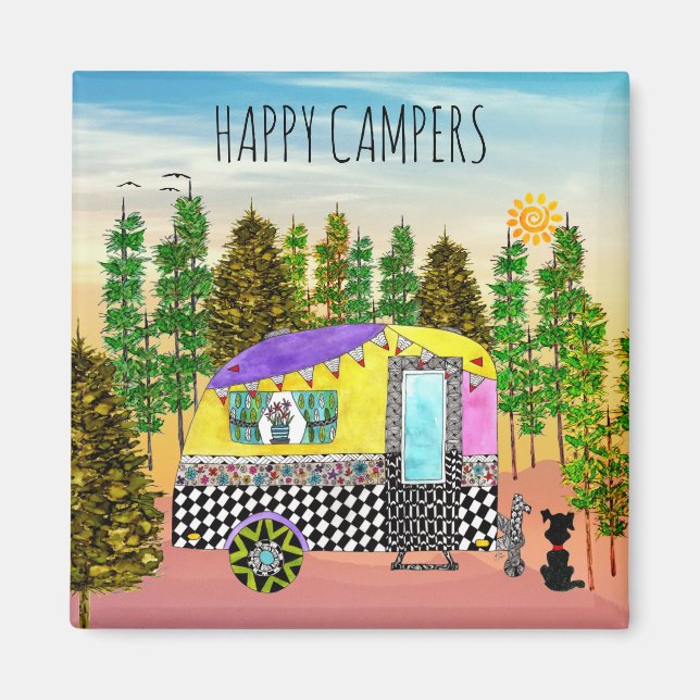 Magnet de Camper joyeux et joyeux et coloré (Devant)