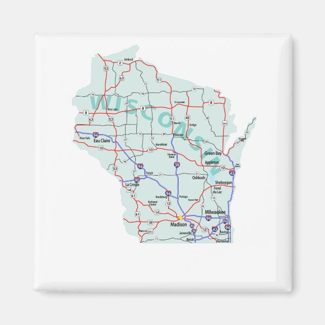 Magnet de cartes interétatiques du Wisconsin (Devant)