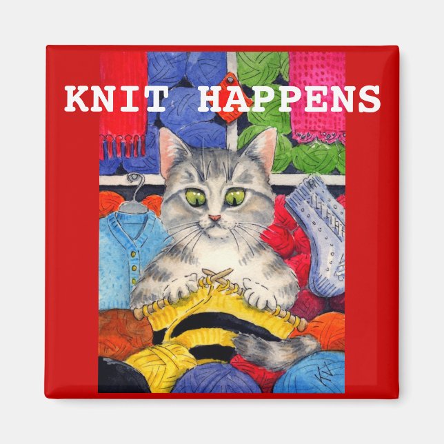 Magnet de chaton tricot drôle (Devant)